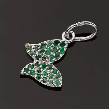 Кулон изумруд (серебро 925 пр. родир. бел.) бабочка огранка