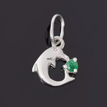 Кулон изумруд (серебро 925 пр. родир. бел.) дельфин огранка