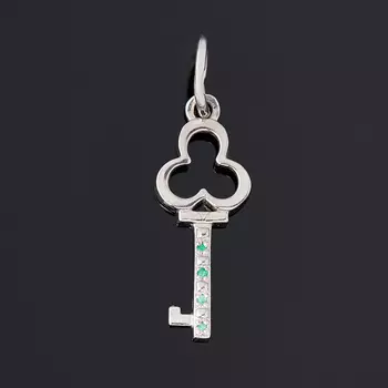 Кулон изумруд (серебро 925 пр. родир. бел.) ключик огранка