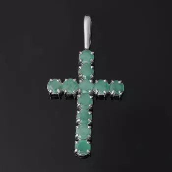 Кулон изумруд (серебро 925 пр. родир. бел.) крест огранка