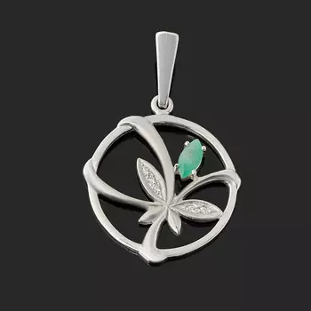 Кулон изумруд (серебро 925 пр. родир. бел.) круг огранка