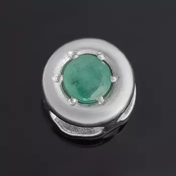 Кулон изумруд (серебро 925 пр. родир. бел.) круг огранка