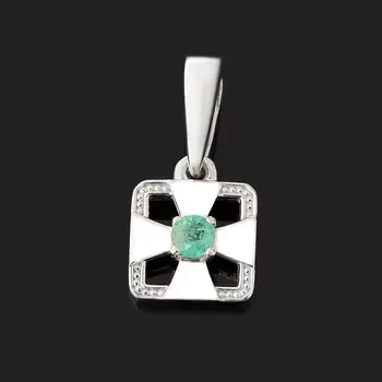 Кулон изумруд (серебро 925 пр. родир. бел.) квадрат огранка
