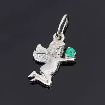 Кулон изумруд (серебро 925 пр. родир. бел.) огранка