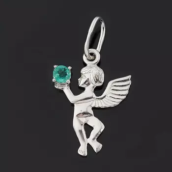 Кулон изумруд (серебро 925 пр. родир. бел.) огранка