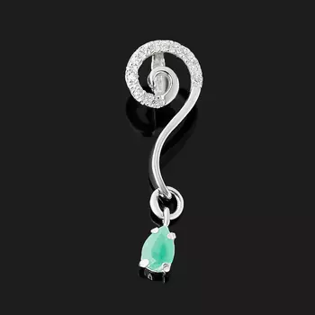 Кулон изумруд (серебро 925 пр. родир. бел.) огранка