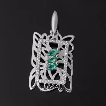 Кулон изумруд (серебро 925 пр. родир. бел.) огранка