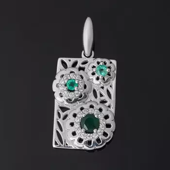 Кулон изумруд (серебро 925 пр. родир. бел.) огранка