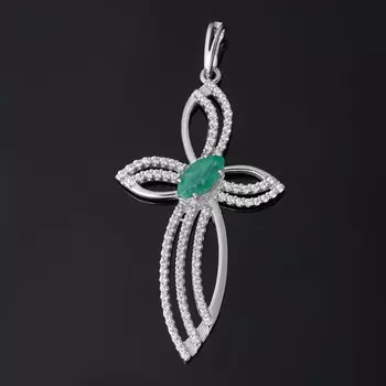 Кулон изумруд (серебро 925 пр. родир. бел.) огранка