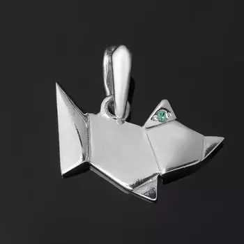 Кулон изумруд (серебро 925 пр. родир. бел.) огранка