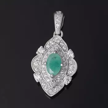 Кулон изумруд (серебро 925 пр. родир. бел.) огранка