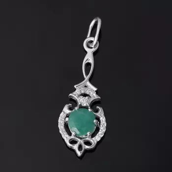 Кулон изумруд (серебро 925 пр. родир. бел.) огранка