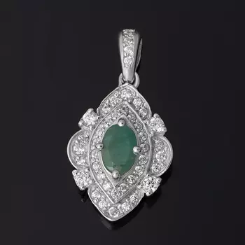 Кулон изумруд (серебро 925 пр. родир. бел.) огранка
