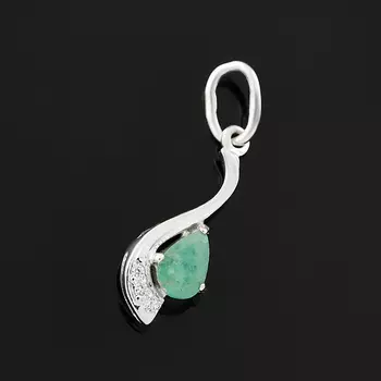 Кулон изумруд (серебро 925 пр. родир. бел.) огранка