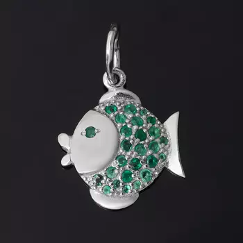 Кулон изумруд (серебро 925 пр. родир. бел.) рыба огранка