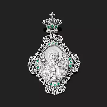 Кулон изумруд (серебро 925 пр. родир. бел.) Святая Матрона огранка