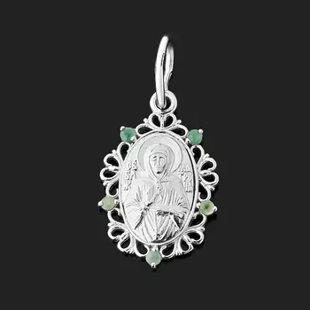Кулон изумруд (серебро 925 пр. родир. бел.) Святая Матрона огранка
