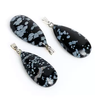 Кулон капля обсидиан снежный 4 см