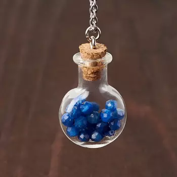 Кулон кианит синий бутылочка огранка (стекло, биж. сплав) 3 см