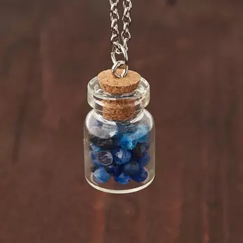 Кулон кианит синий (биж. сплав, сталь хир., стекло) бутылочка огранка 2,5 см
