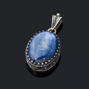 Кулон кианит синий (серебро 925 пр. оксидир.) овал