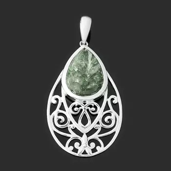 Кулон клинохлор (серафинит) (серебро 925 пр.) капля