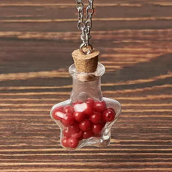 Кулон коралл красный (биж. сплав) бутылочка 3,5 см