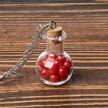 Кулон коралл красный (биж. сплав) бутылочка 3,5 см