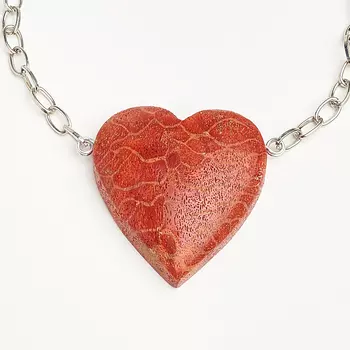 Кулон коралл красный (биж. сплав) сердечко 4 см