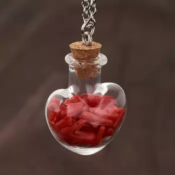 Кулон коралл красный (биж. сплав, сталь хир., стекло) бутылочка 3 см