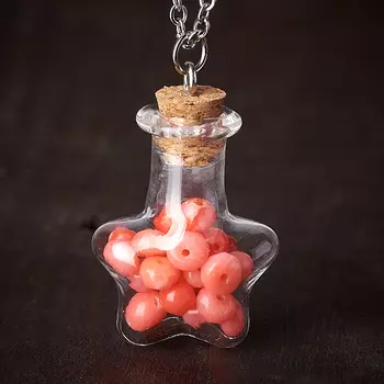 Кулон коралл красный, розовый (биж. сплав, стекло) бутылочка 3 см