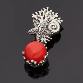 Кулон коралл красный (серебро 925 пр. оксидир.)