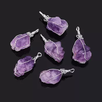 Кулон кристалл аметист (биж. сплав) 3,5-5 см