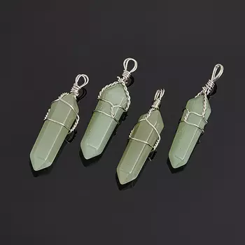 Кулон кристалл авантюрин зеленый (биж. сплав) 3,5-4 см