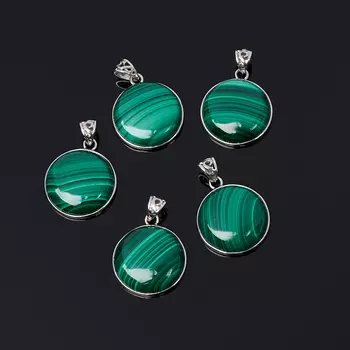 Кулон круг малахит 2,5 см (биж. сплав)