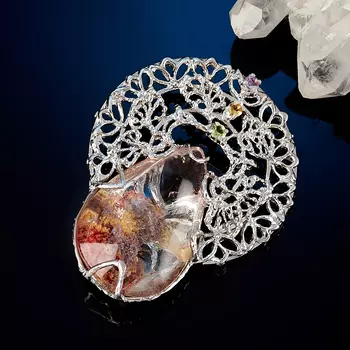 Кулон кварц с хлоритом (серебро 925 пр. позолота, родир. бел.)