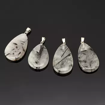 Кулон кварц с турмалином капля (биж. сплав) 4,5-5 см