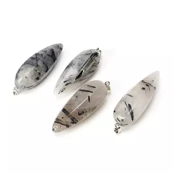 Кулон кварц с турмалином огранка (биж. сплав) 6,5-7 см