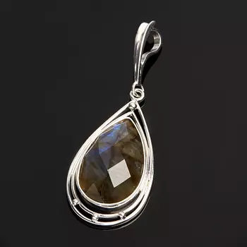 Кулон лабрадор капля огранка (серебро 925 пр. родир. бел.)