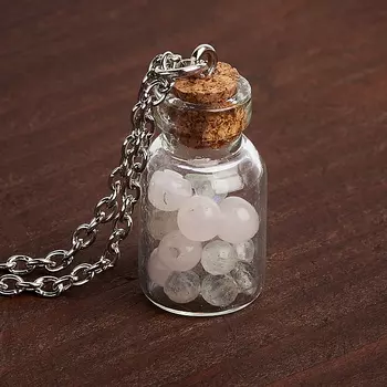 Кулон лабрадор, розовый кварц (биж. сплав) бутылочка 3 см