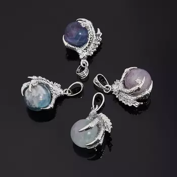 Кулон лапа орла флюорит (биж. сплав) 4 см