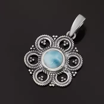 Кулон ларимар нская Республика (серебро 925 пр. оксидир.) цветок