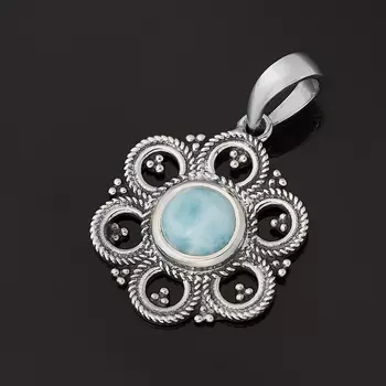 Кулон ларимар нская Республика (серебро 925 пр. оксидир.) цветок