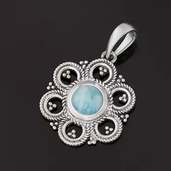 Кулон ларимар нская Республика (серебро 925 пр. оксидир.) цветок