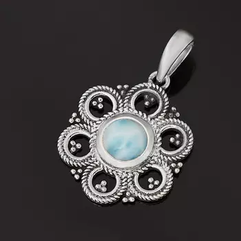 Кулон ларимар нская Республика (серебро 925 пр. оксидир.) цветок