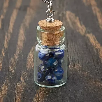 Кулон лазурит бутылочка огранка (стекло, сталь хир., биж. сплав) 2,5 см