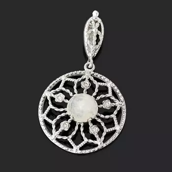 Кулон лунный камень (адуляр) (серебро 925 пр. родир. бел.) круг