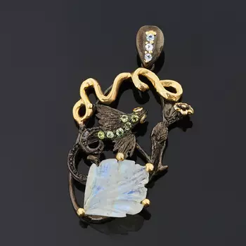 Кулон лунный камень (адуляр) (серебро 925 пр. позолота, родир. черн.)