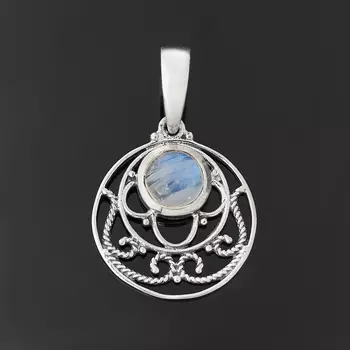 Кулон лунный камень (адуляр) (серебро 925 пр. оксидир.) круг