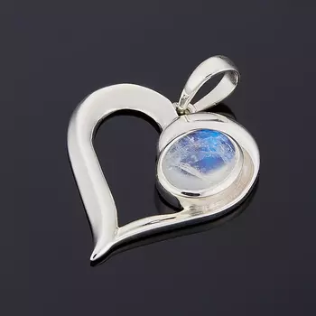 Кулон лунный камень (адуляр) (серебро 925 пр.) сердечко